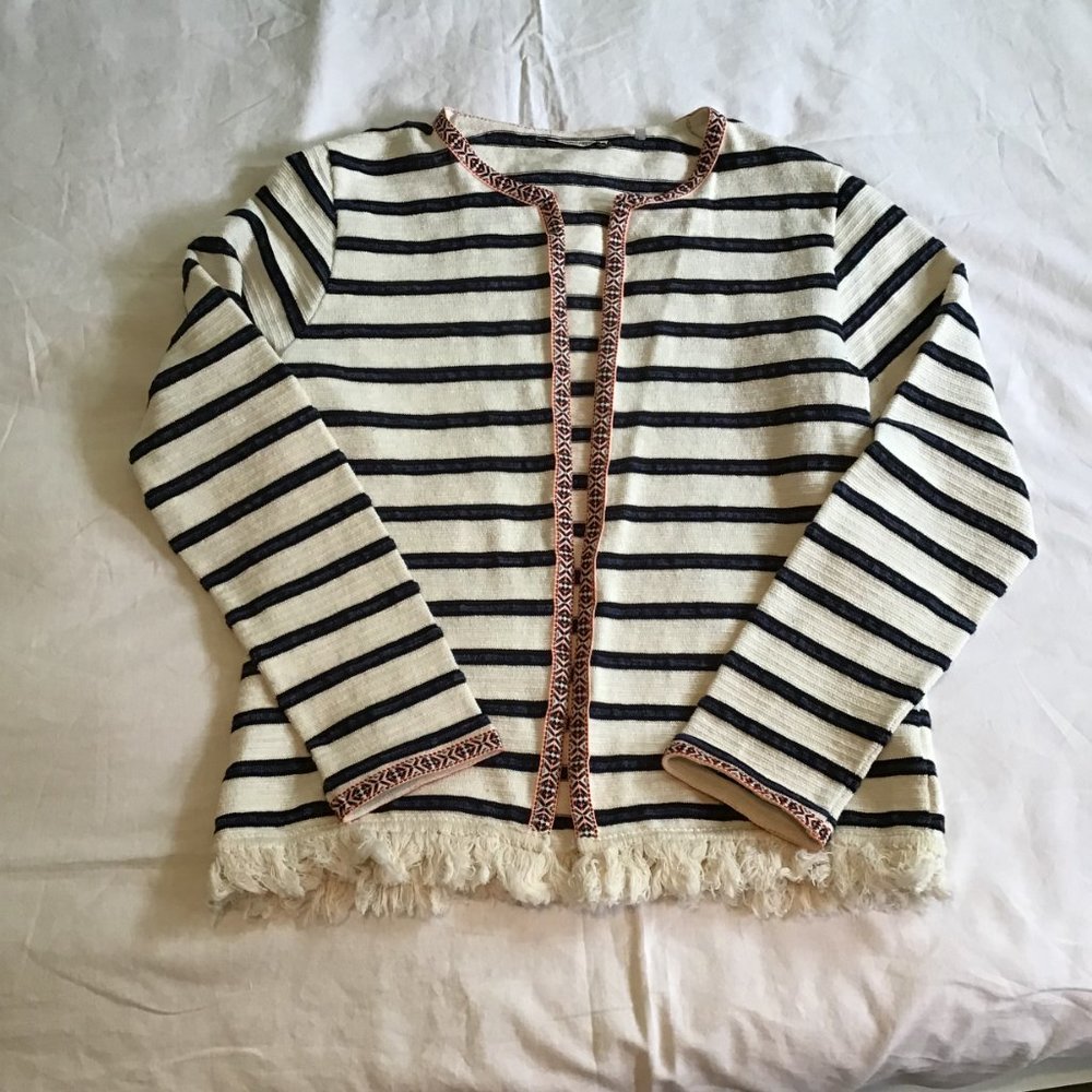 Rich & Royal Striped Open Front Jacket with Fringe Hem - Picture 7 of 9